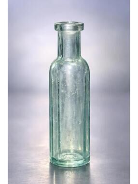 Carbona Antique 1910s Cleaning Fluid Bottle Aqua Glass 12-Panel, 1x4”
